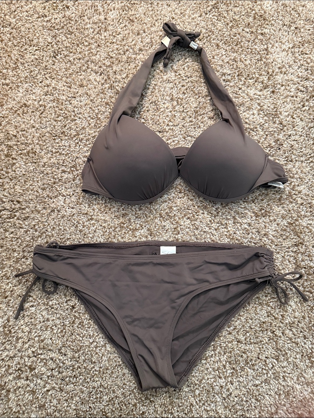 Skye Swimwear Halter Bikini Set in Taupe
